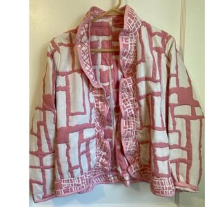 Trimdin Brick Collection Pink White Geometric Ruffle Open Reversible Jacket